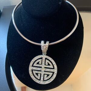 Pendent and earrings ONLY silver colour metal with rhinestones